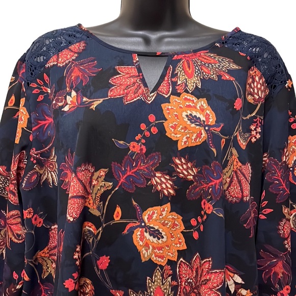 Van Heusen Blue/Orange Floral Top~Blouse~BohoVibes - Picture 3 of 9